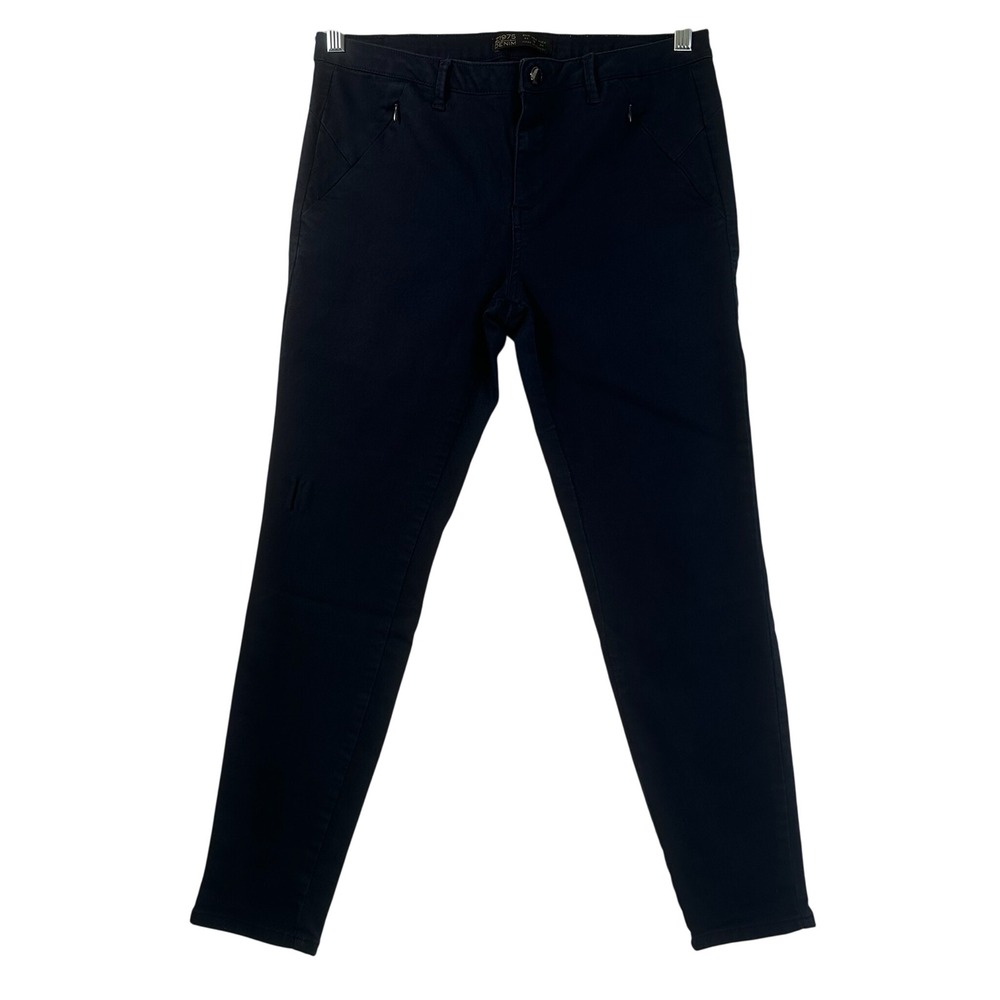 Zara Z1975 Denim Navy Blue Skinny Pants Zipper Pockets Size 12 Womens